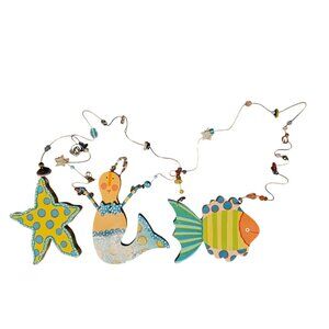 3 Johnna Elstob Hannabells Wood Hanging Starfish Mermaid Fish Beaded Nautical
